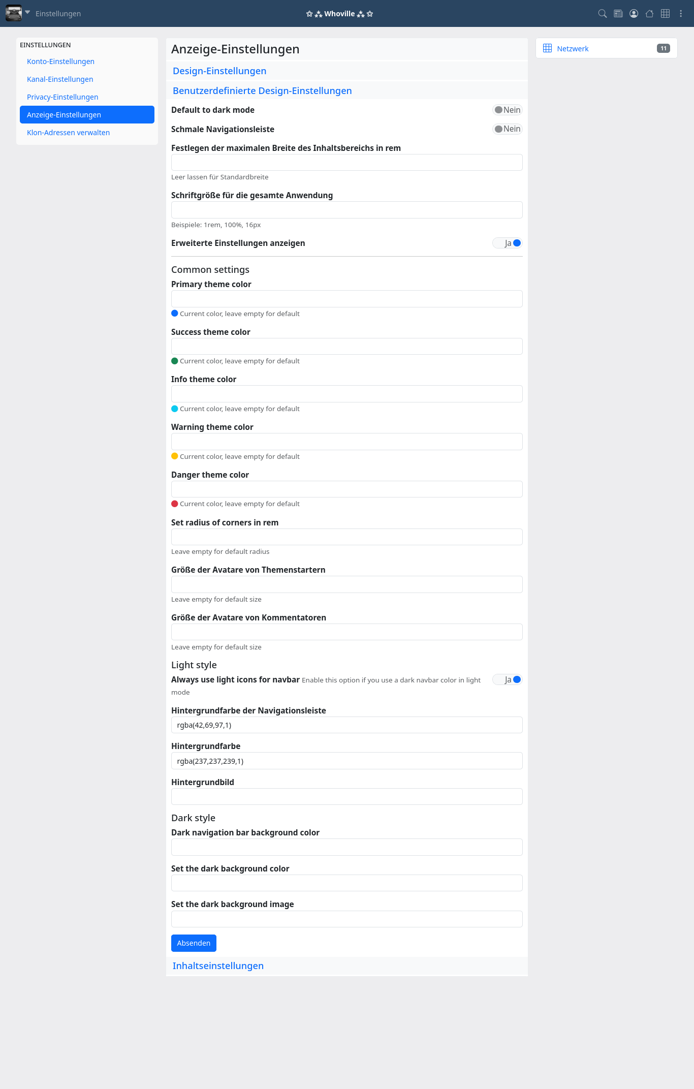 Anzeige-Einstellung fürs Blog