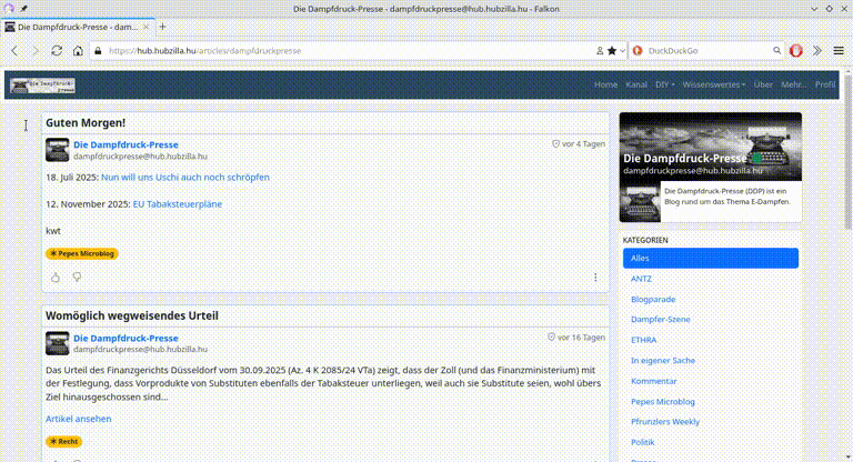 Die Dampfdruck-Presse mit Hubzilla verwirklicht