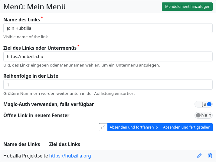 zweiter Menüeintrag