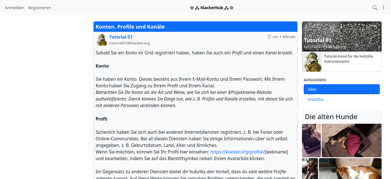 Hubzilla Navigationsleiste wird angezeigt