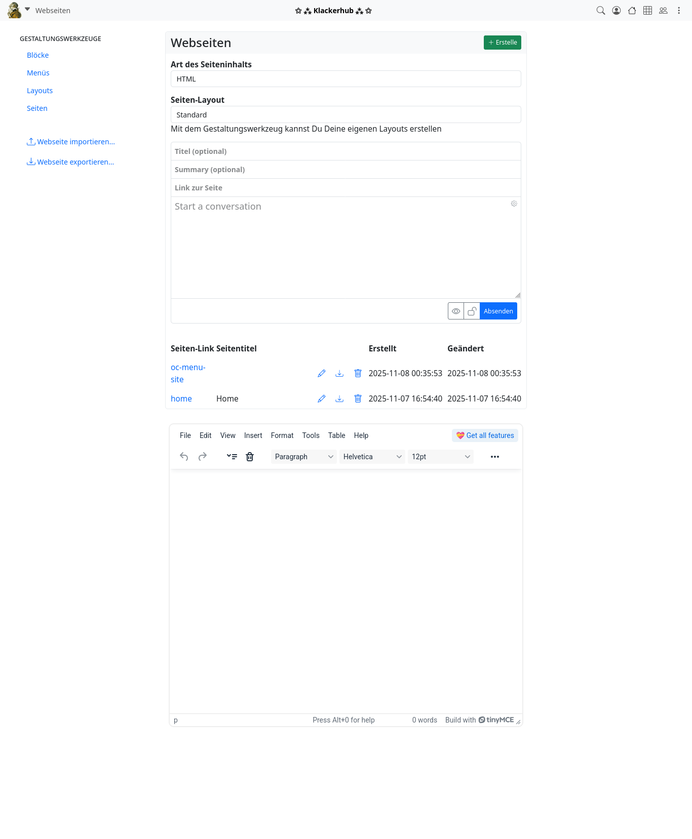 TinyMCE-Block in der Webseiten-App